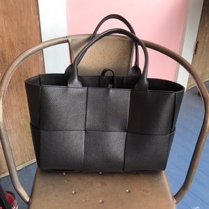 Black leather bucket bag, new